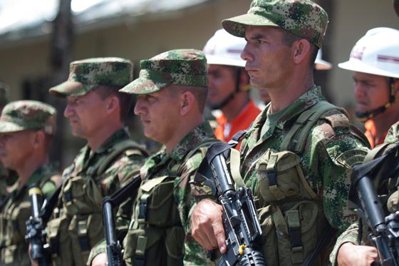 Colombian troops listen to U.S. Army General Martin E. Dempsey, chairman of the Joint Chiefs of Staff, speak during a visit to Colombia. (Chairman of the Joint Chiefs of Staff photo)